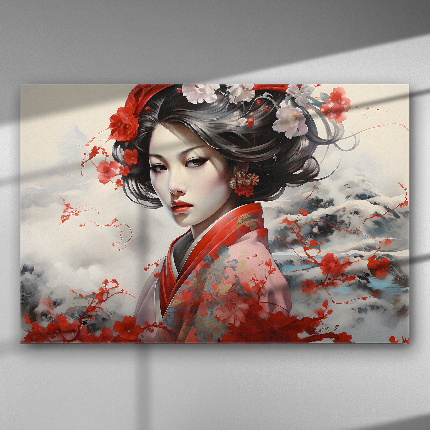 Κόκκινο Φιλί στα Χιονισμένα Βουνά - Πίνακας σε Καμβά