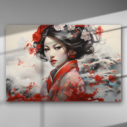 Κόκκινο Φιλί στα Χιονισμένα Βουνά - Πίνακας σε Καμβά