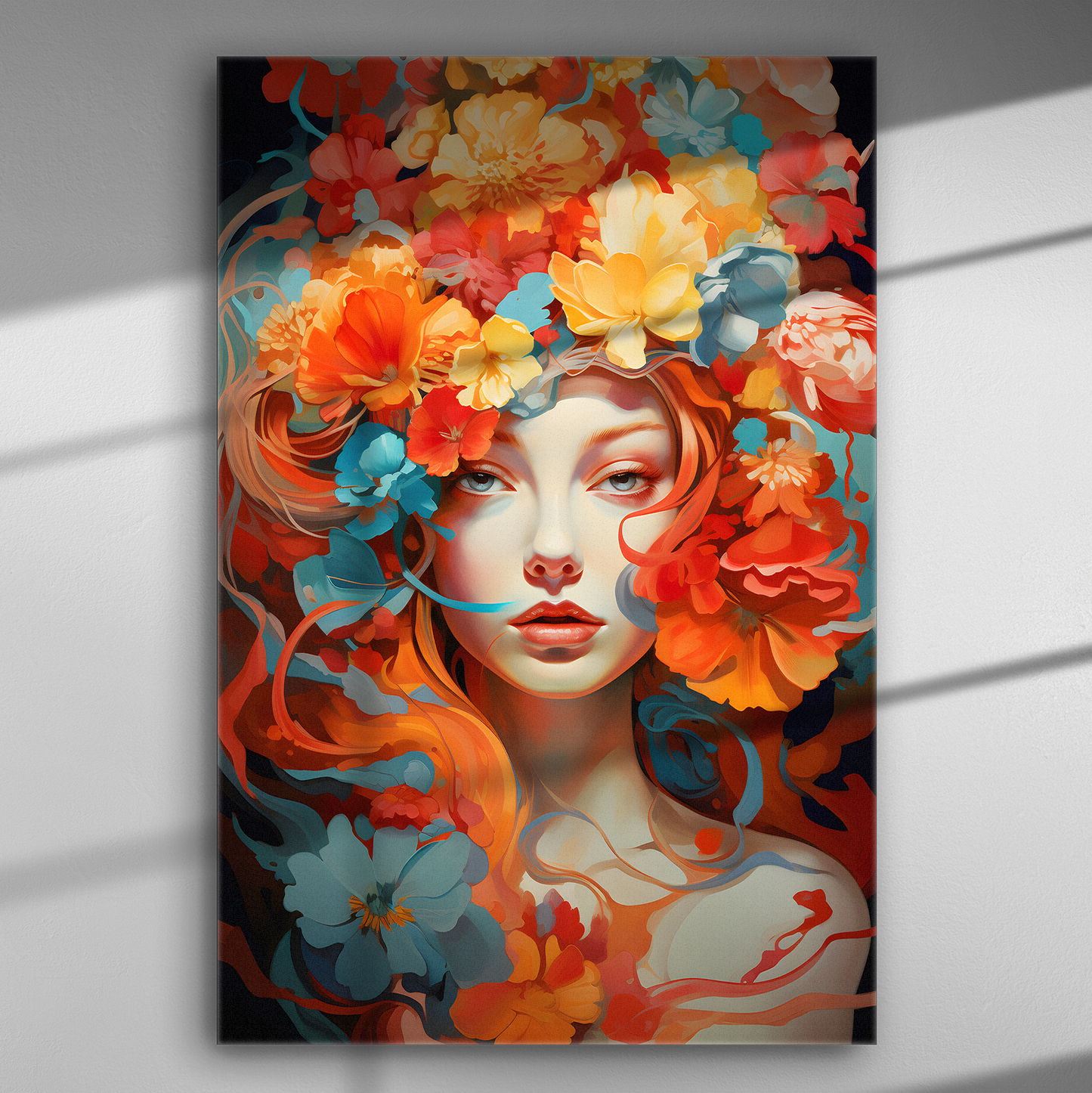 Πορτρέτο με Λουλούδια - Πίνακας σε Καμβά