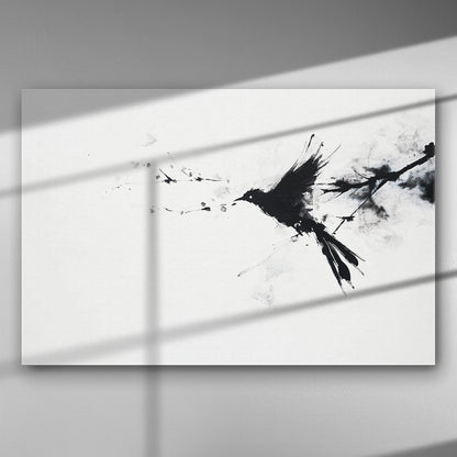 Αφηρημένος καμβάς πουλί σε πτήση, μοντέρνα τέχνη σε μαύρο και άσπρο. Διατίθεται σε τρία μεγέθη: 67 x 45cm, 100 x 67cm, 150 x 100cm.