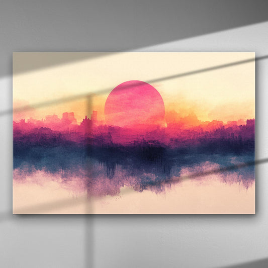 Αφηρημένος καμβάς με ηλιοβασίλεμα σε ροζ και μπλε τόνους, διαθέσιμος σε τρία μεγέθη.