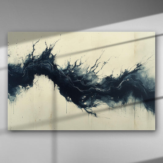 Καμβάς αφηρημένης τέχνης με μαύρη μελάνη σε εκρηκτική διάταξη, διαθέσιμος σε τρία μεγέθη.
