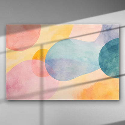 Πίνακας καμβάς με πολυχρωμίες και αφηρημένες σφαιρικές μορφές για μοντέρνα διακόσμηση τοίχου.