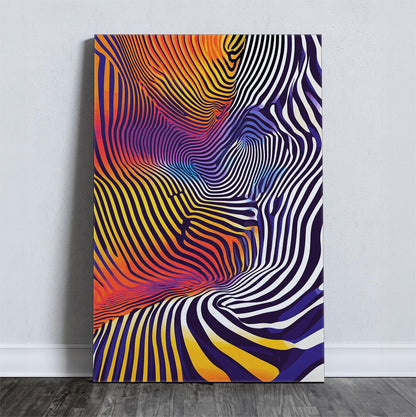 Καμβάς με κυματιστές γραμμές και ζωντανά χρώματα σε πολυδιάστατη σχεδίαση, τέχνη τοίχου.