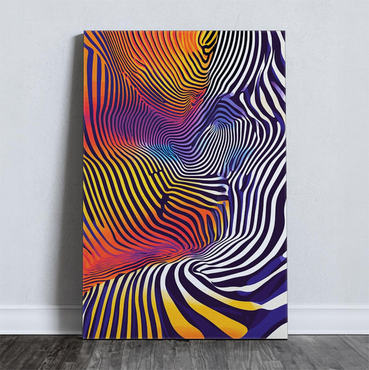 Καμβάς με κυματιστές γραμμές και ζωντανά χρώματα σε πολυδιάστατη σχεδίαση, τέχνη τοίχου.