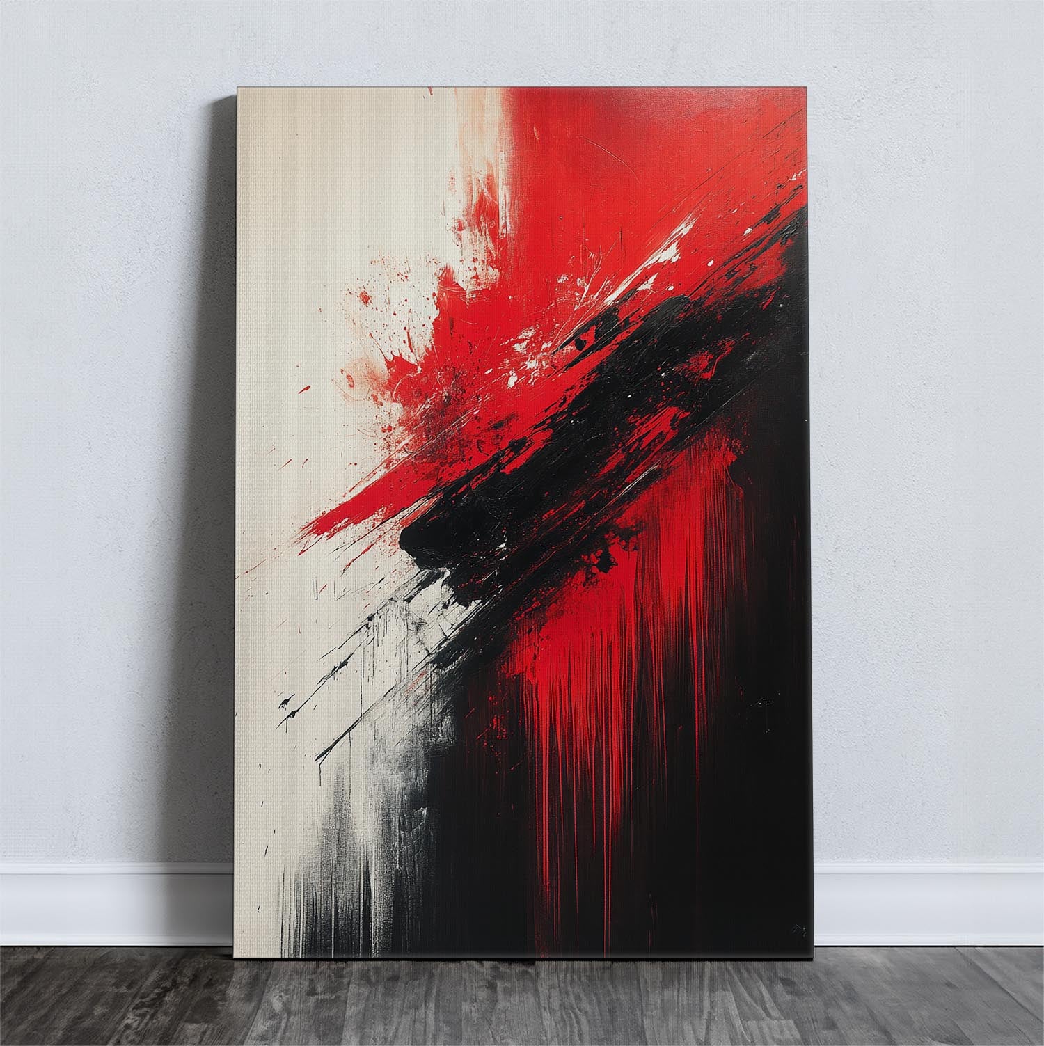 Αφηρημένος καμβάς με κόκκινο και μαύρο σχέδιο, τρεις διαθέσιμες διαστάσεις.