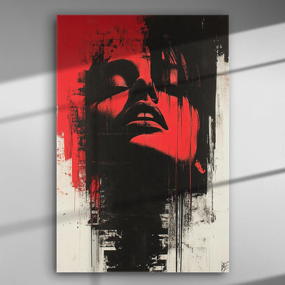 Modern portrait in vibrant red and black colors on canvas