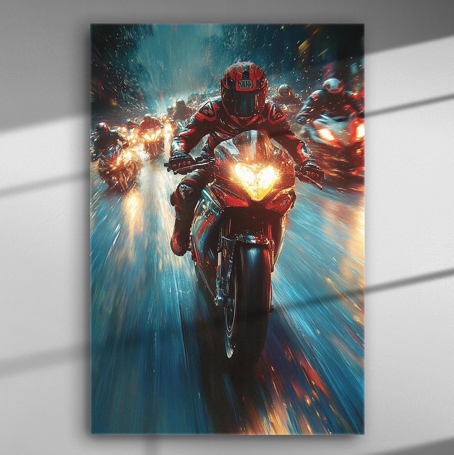 Motorcyclist speeding with dynamic motion blur effect, conveying action and excitement.