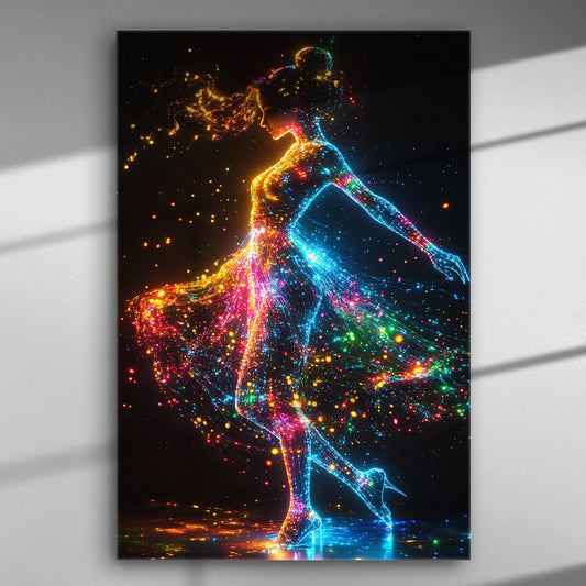 Colorful light dancer captured in a vibrant moment on canvas print.
