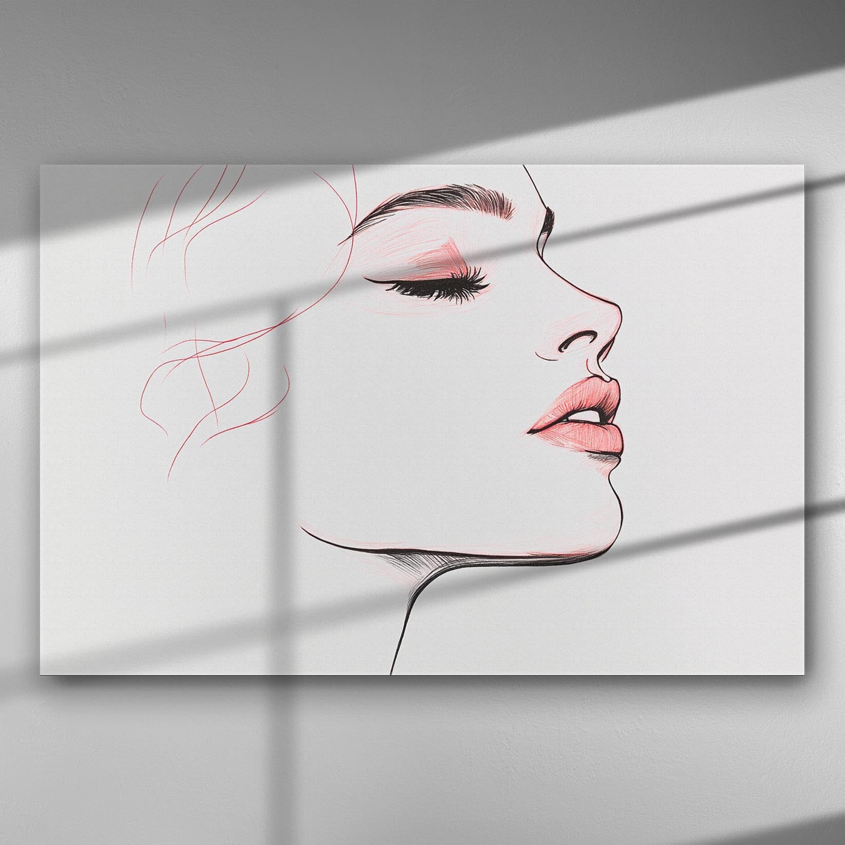 Illustration of a woman's profile on canvas with elegant and simple lines, featuring soft tones.