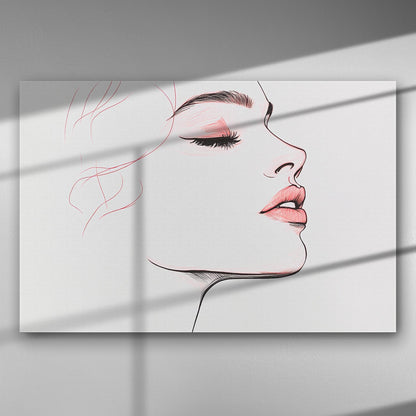 Illustration of a woman's profile on canvas with elegant and simple lines, featuring soft tones.