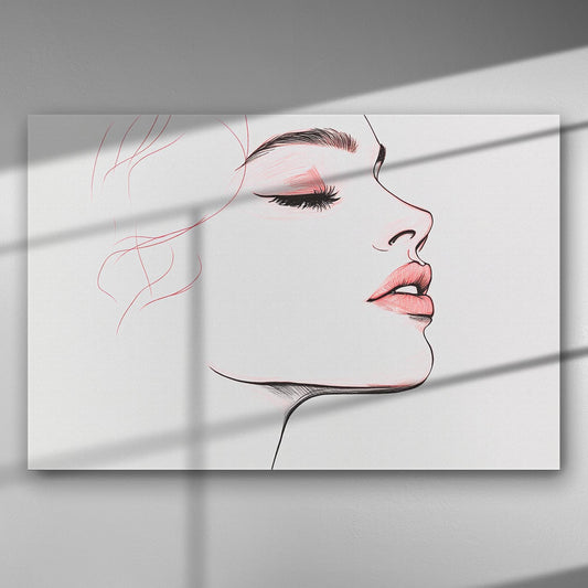 Illustration of a woman's profile on canvas with elegant and simple lines, featuring soft tones.