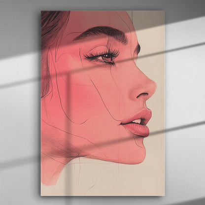 Profile view of a woman's face in pink tones on a canvas.