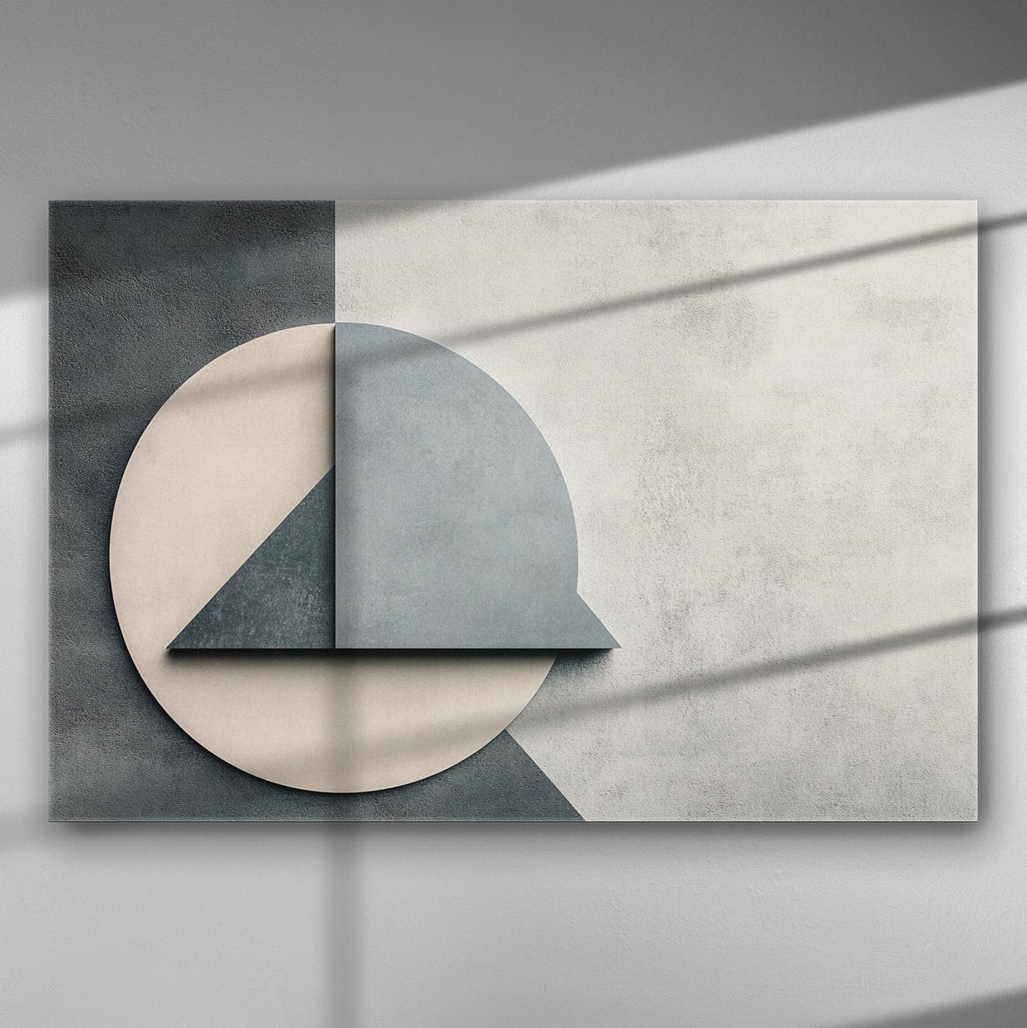 Modern geometric canvas art with circle and triangle in neutral tones