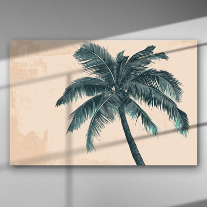 Canvas print of a tropical palm tree on a beige background