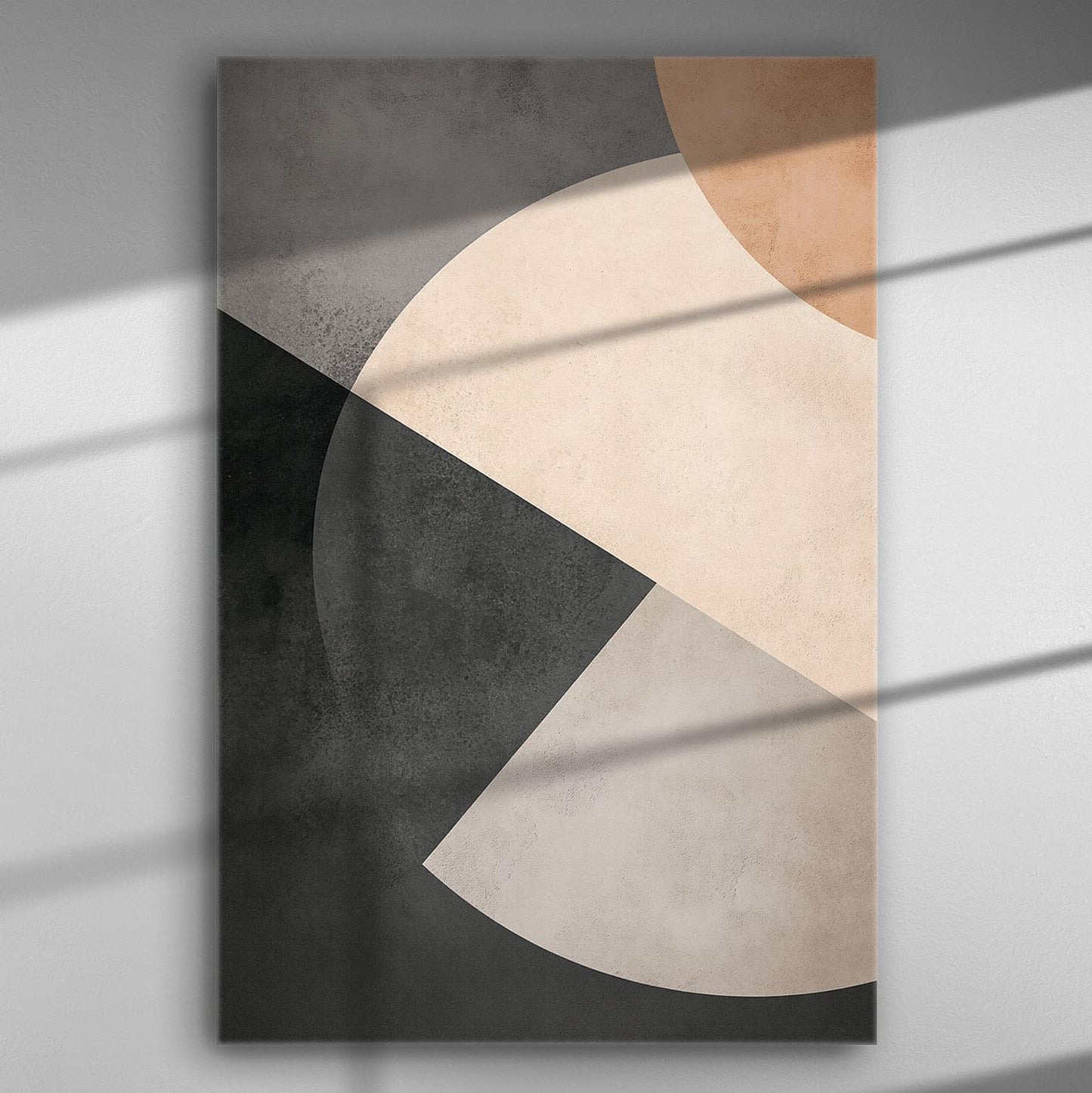 Abstract geometric canvas print with earthy tones and modern shapes.