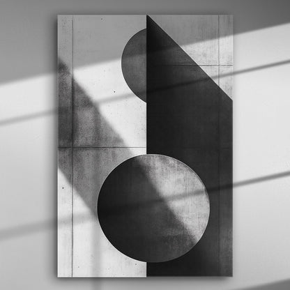 Black and white geometric abstract canvas print with circles and rectangles