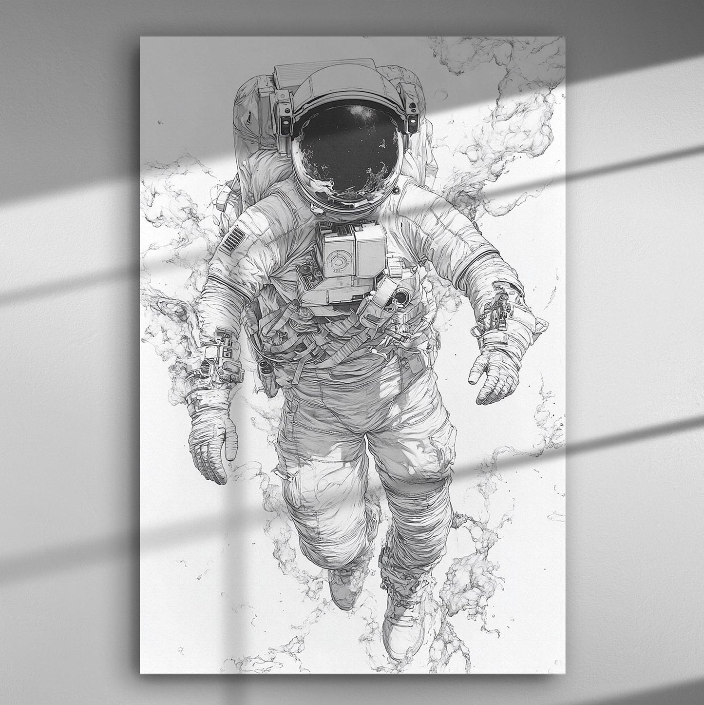 Illustration of an astronaut in space on a canvas print.