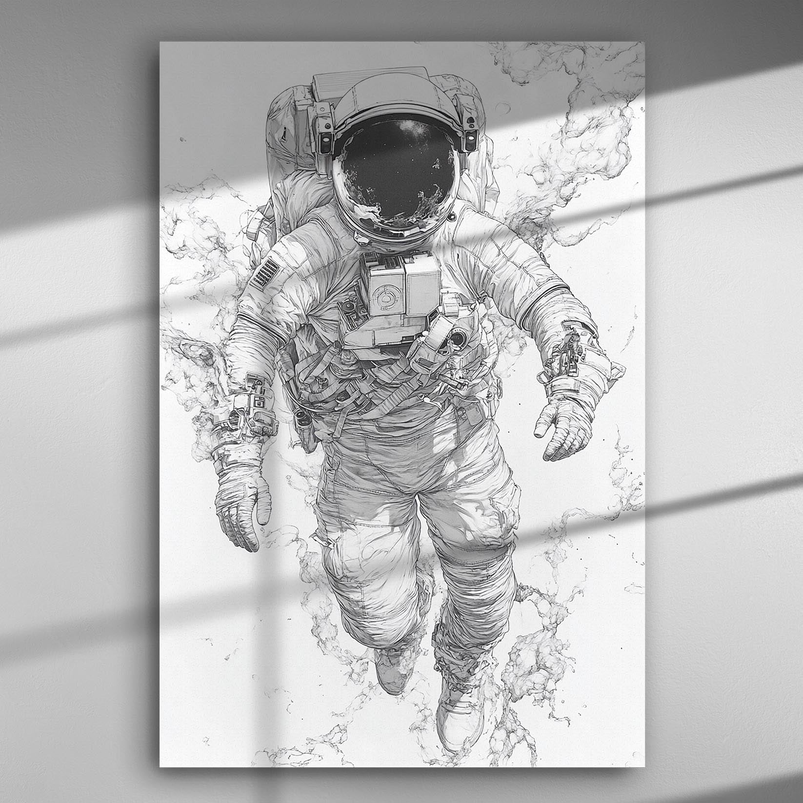 Illustration of an astronaut in space on a canvas print.