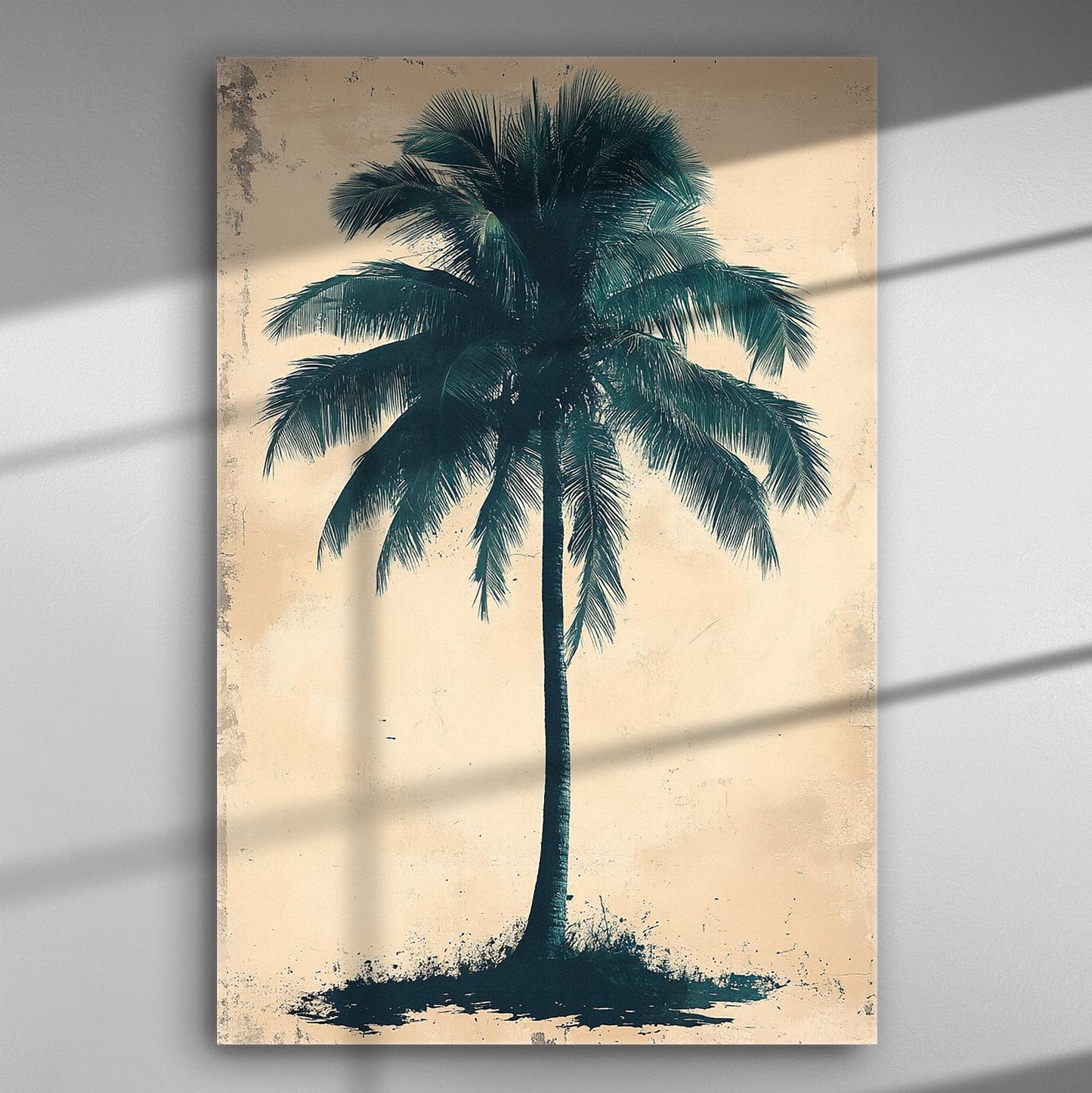 Canvas print of a single palm tree with a sepia tone background.