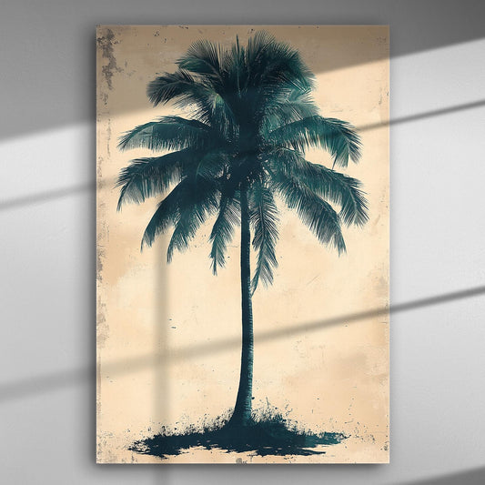 Canvas print of a single palm tree with a sepia tone background.