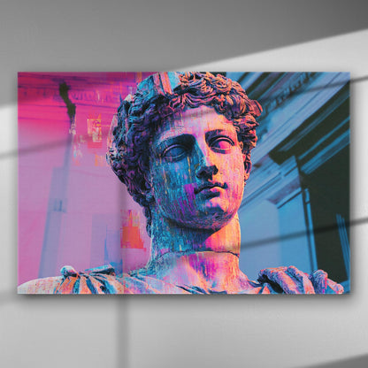 Vibrant and colorful classical statue with glitch effects on canvas print
