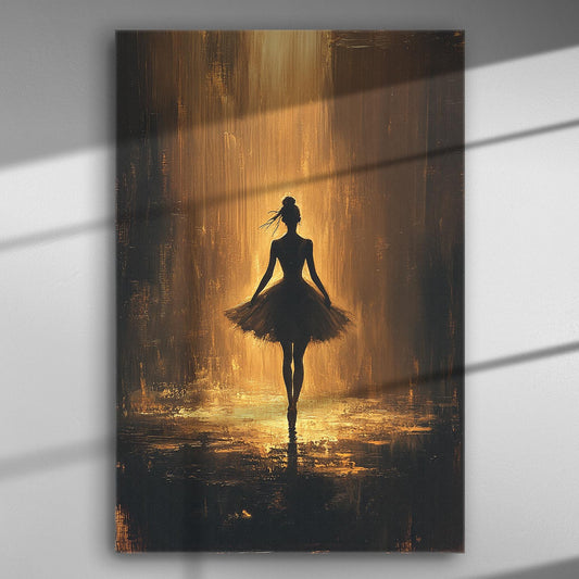 Canvas print of a silhouette of a dancer in golden light.
