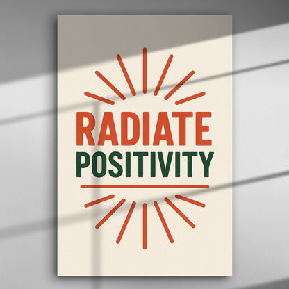Text canvas with 'Radiate Positivity' featuring red and green colors and sunray design on a light background.