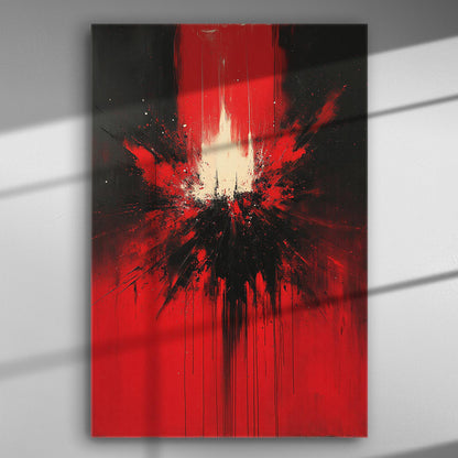 Abstract canvas art with explosive red and black splash effect
