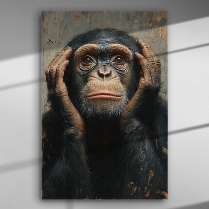 Chimpanzee with a contemplative look on canvas, perfect for decor