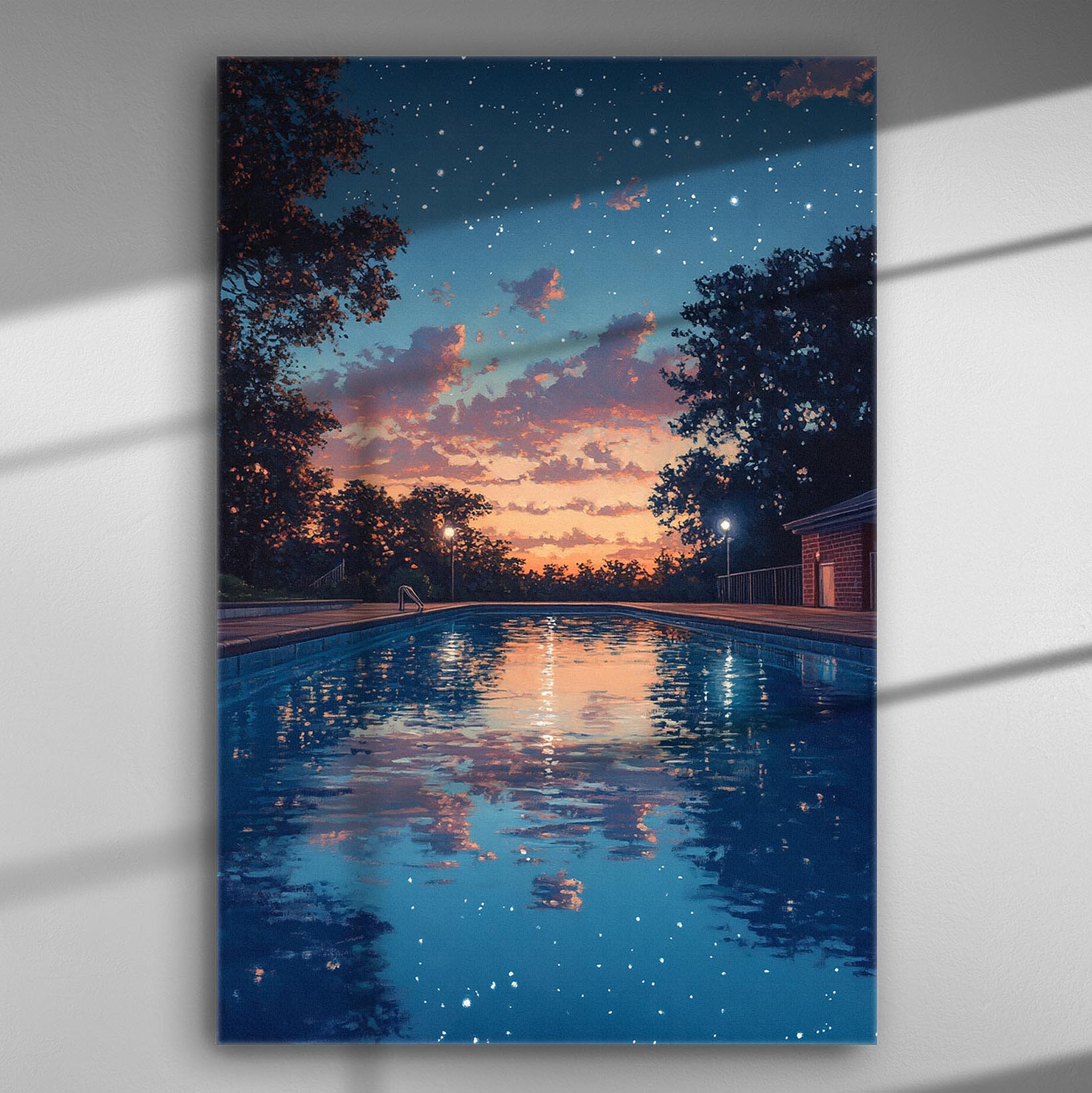 Canvas print of a night sky with stars reflecting in a swimming pool.
