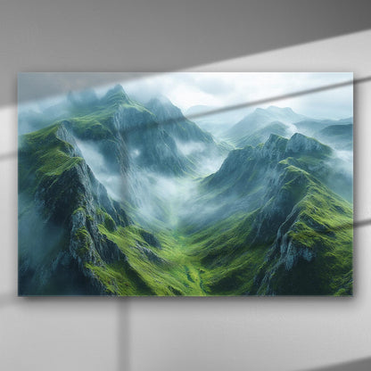 Misty mountain valley landscape canvas print.
