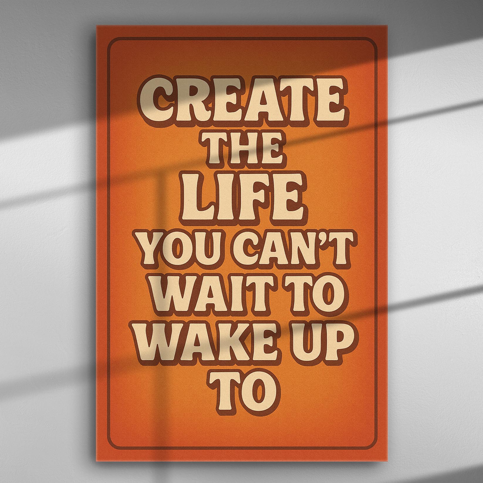 Inspirational quote on an orange background canvas print with retro font.