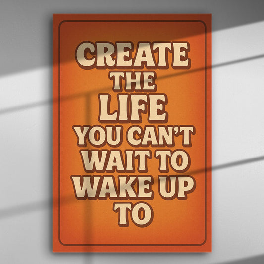 Inspirational quote on an orange background canvas print with retro font.