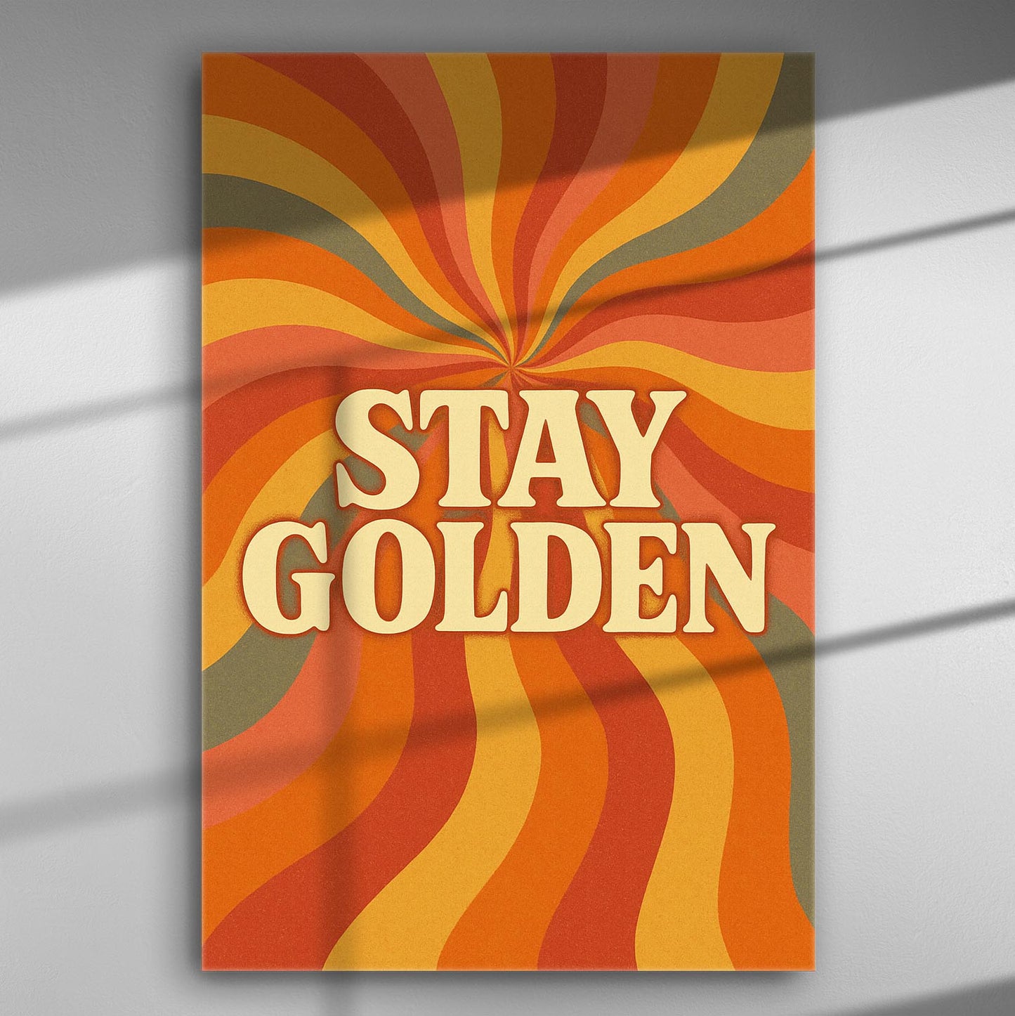 Retro psychedelic canvas art with the text 'Stay Golden' in bold colors.