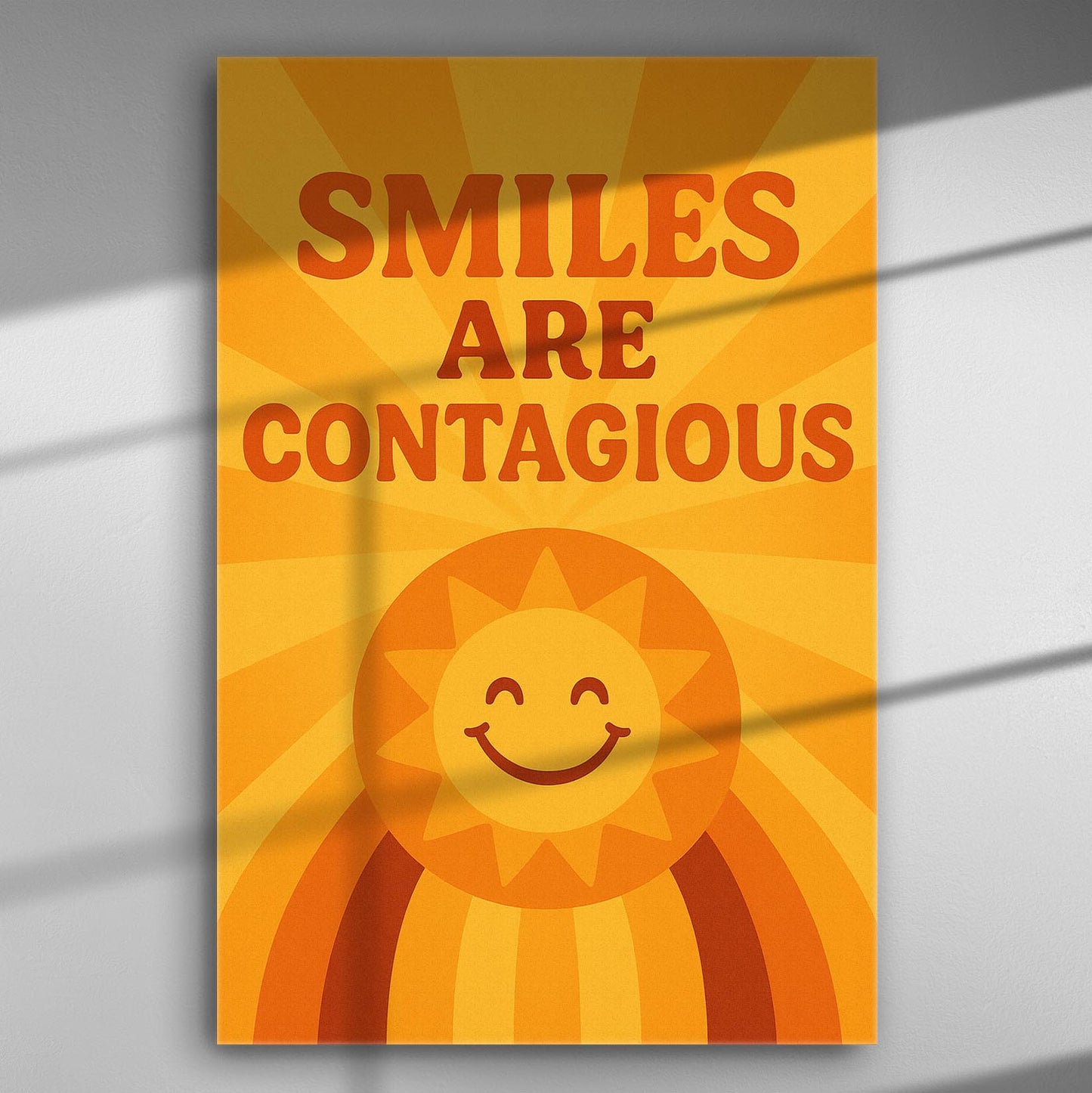 Bright canvas with a smiling sun and the text 'Smiles Are Contagious' in vibrant orange hues.