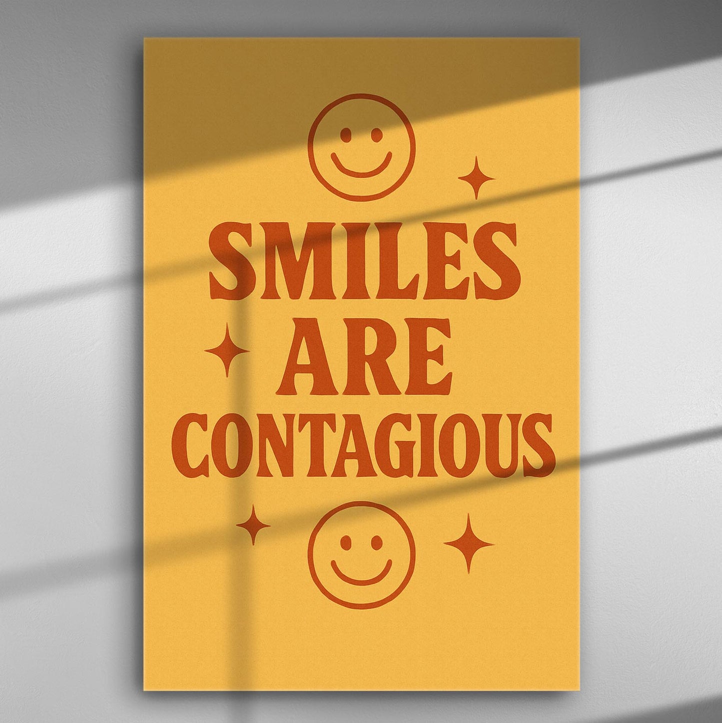 Bold text 'Smiles Are Contagious' with smiley faces on a yellow background canvas