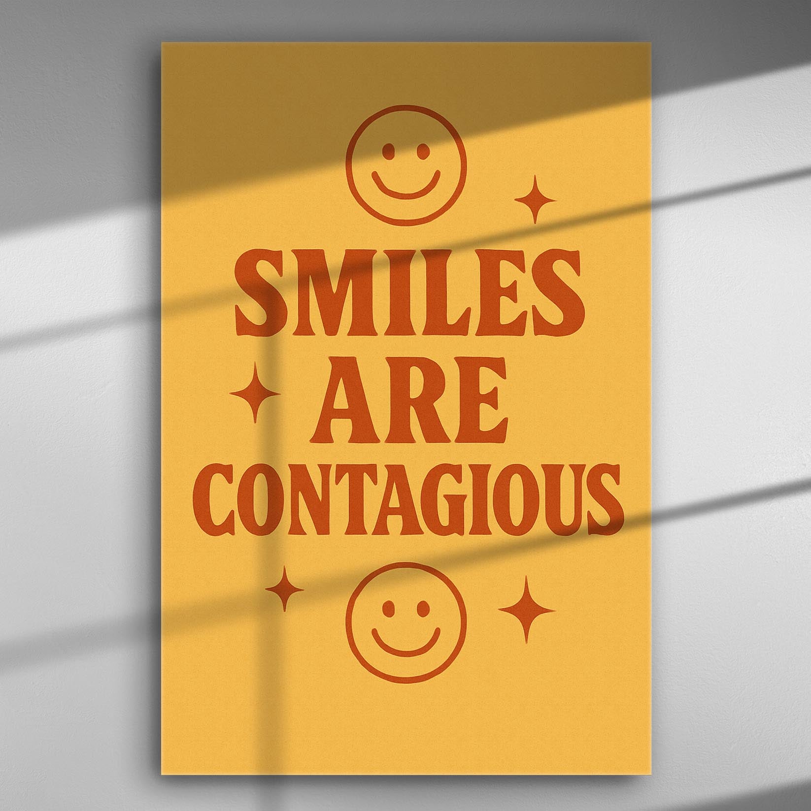 Bold text 'Smiles Are Contagious' with smiley faces on a yellow background canvas