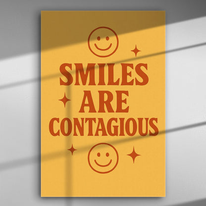 Bold text 'Smiles Are Contagious' with smiley faces on a yellow background canvas