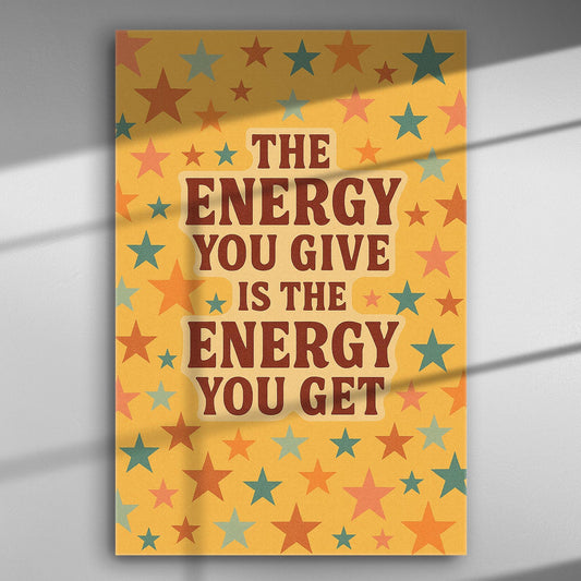 Inspirational quote on canvas with colorful stars background.