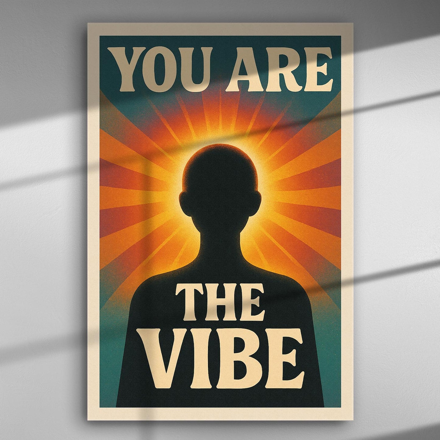 A silhouette with radiant light behind, featuring the text 'You Are The Vibe'.