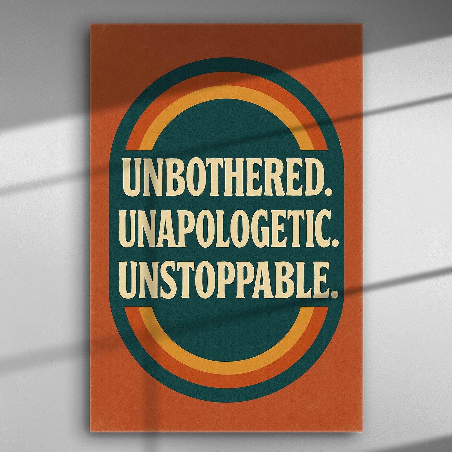 Retro style canvas with motivational words Unbothered, Unapologetic, Unstoppable.