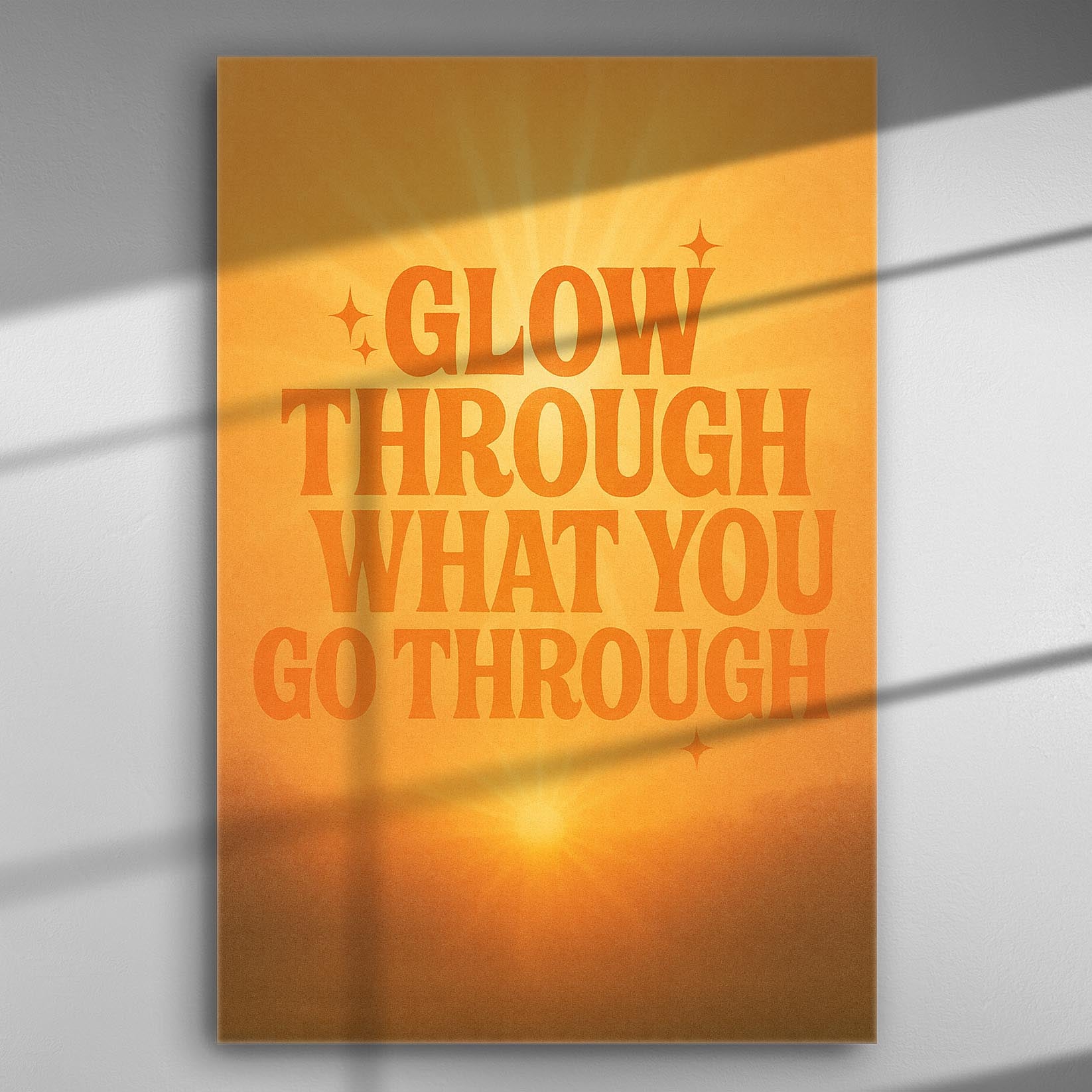 Canvas with the phrase 'Glow through what you go through' in orange text on a warm gradient background.