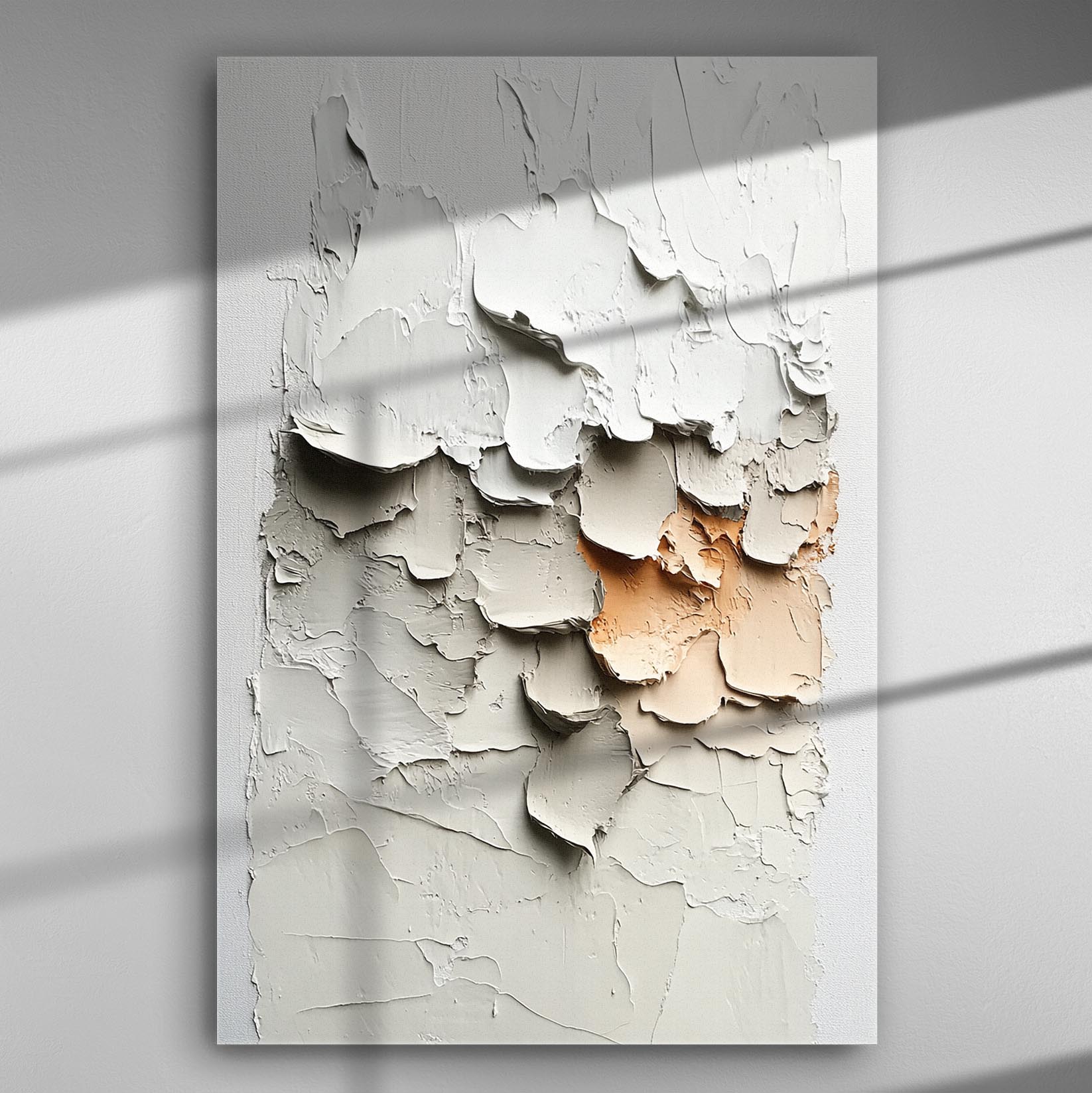 Abstract canvas with textured, layered neutral grays and beige.