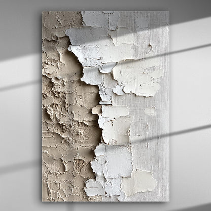 Abstract wall texture canvas print with peeling paint effect in neutral tones.