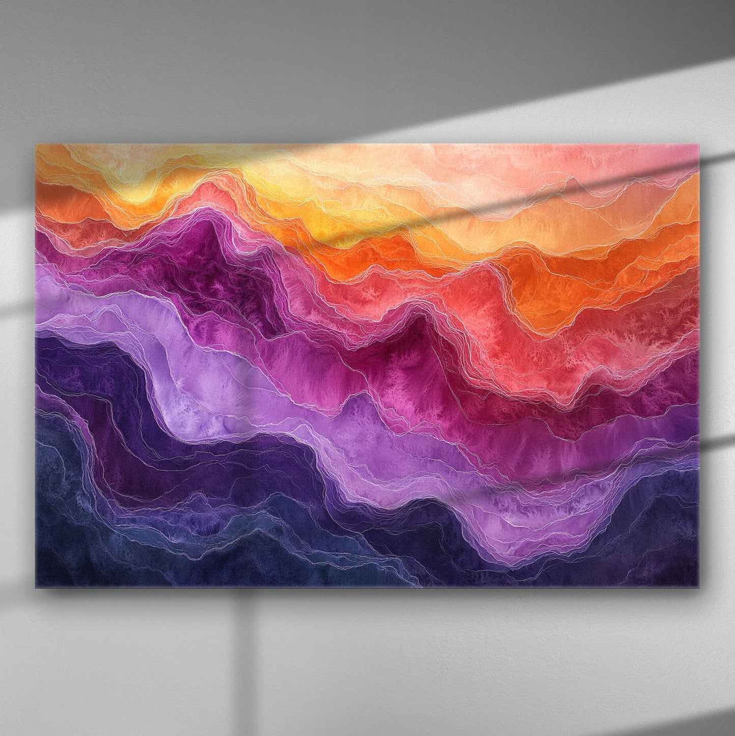 Canvas print showing a vibrant abstract landscape with shades of yellow, orange, pink, and purple.