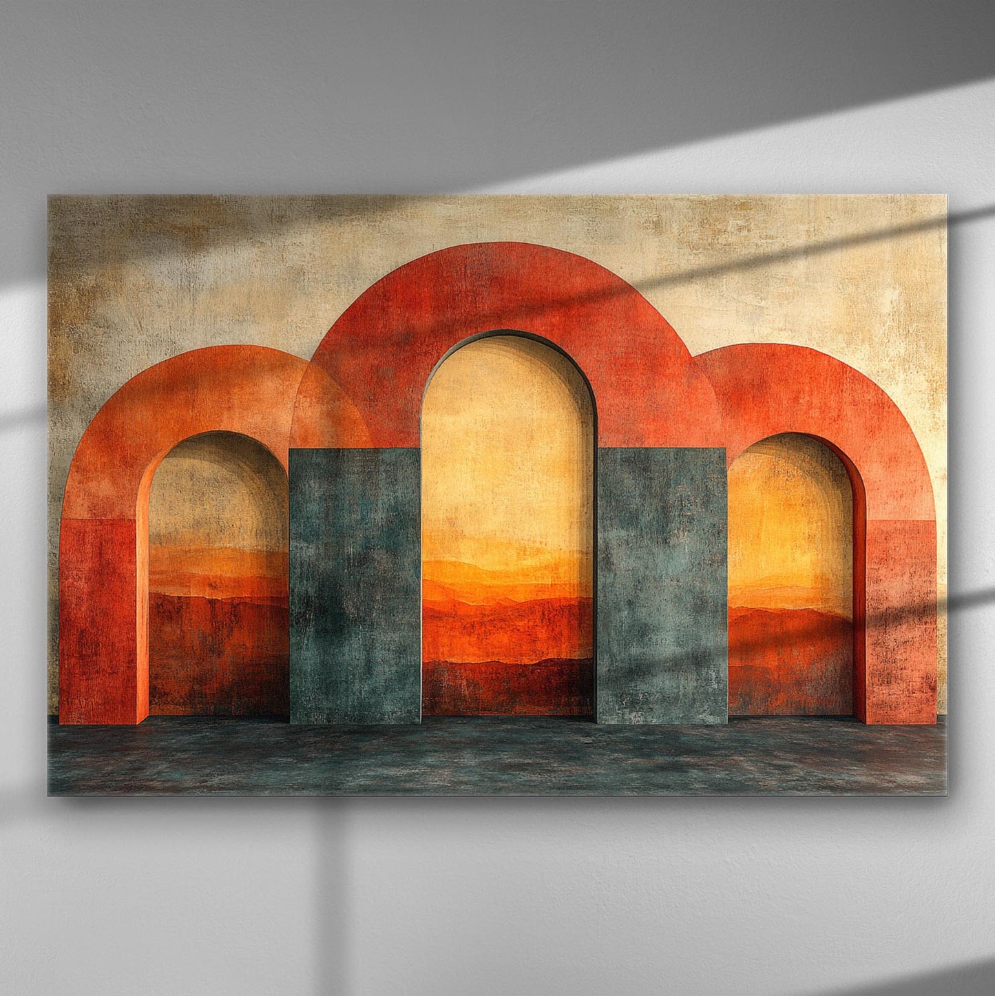 Canvas print featuring architectural arches with warm sunset colors.