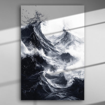 Vivid depiction of stormy ocean waves on canvas