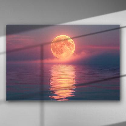 Canvas print of a full moon reflecting on calm waters, capturing a serene and enchanting night scene.