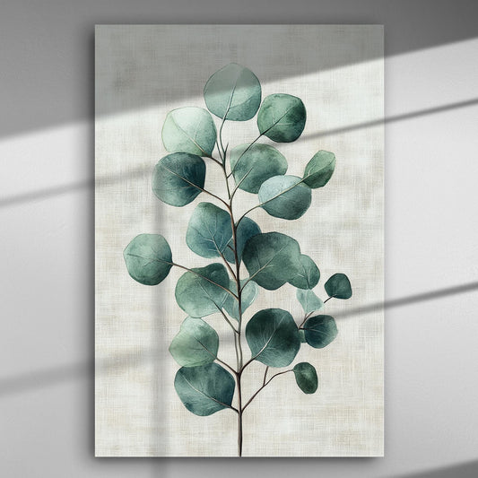 Canvas print of green leaves on a light background.